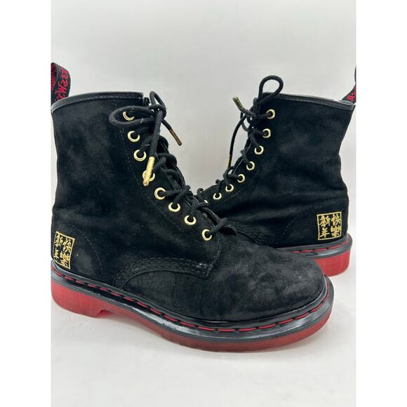 RARE Dr Martens 1460 CNY Chinese New Year suede Combat red sole boots US WM’S 7 - Picture 5 of 11